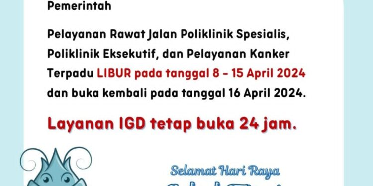 Layanan RSUD. R. T. NOTOPURO Sioarjo Libur. Buka Kembali Tgl 16 April 2024