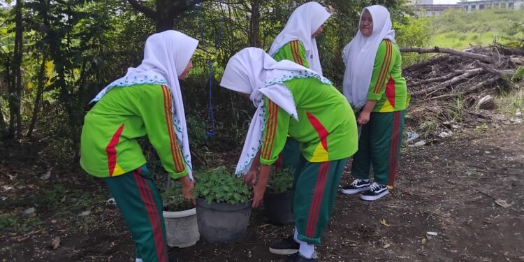 Peringati HMPN, Komunitas Seven Green SMK YPM 7 Tarik Tanam Pohon Sekitar Sekolah