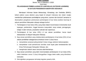 Baca…Surat Edaran Penangguhan ODL yang Dikeluarkan Plt Bupati Sidoarjo