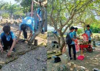 Sambut Bulan Ramadhan, SMK Senopati Sidoarjo Gelar Kerja Bakti Bersih Makam Desa