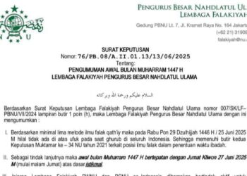 PBNU Tetapkan 1 Muharram 1447 H Jatuh pada 27 Juni 2025